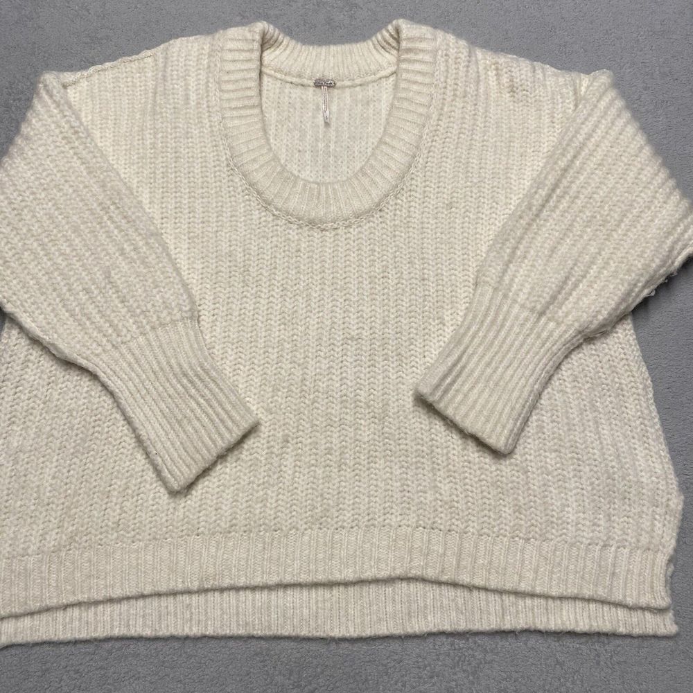 Free People Sweater Size Small Ivory Oversize‎ Chunky Knit Stretch Boho Cozy